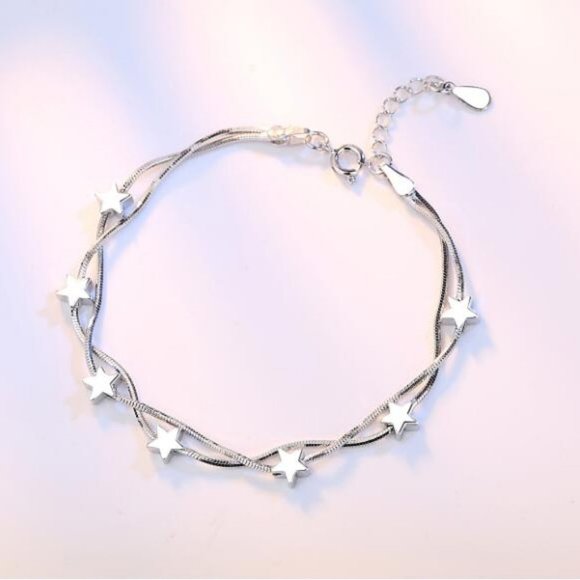 Sterling Silver Double Layer Star Bead Bracelet - Picture 4 of 5